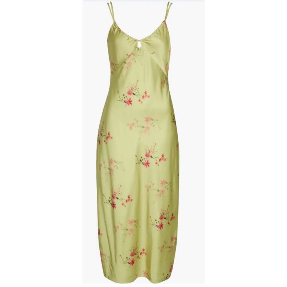 All-Saints green dress with pink flowers
Double-lined with adjustable straps.